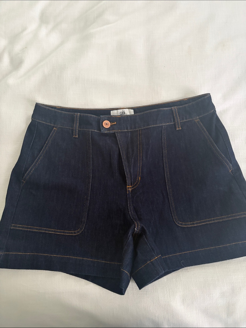 CAbi Tomboy Dark Indigo Denim Shorts with Contrast Stitching